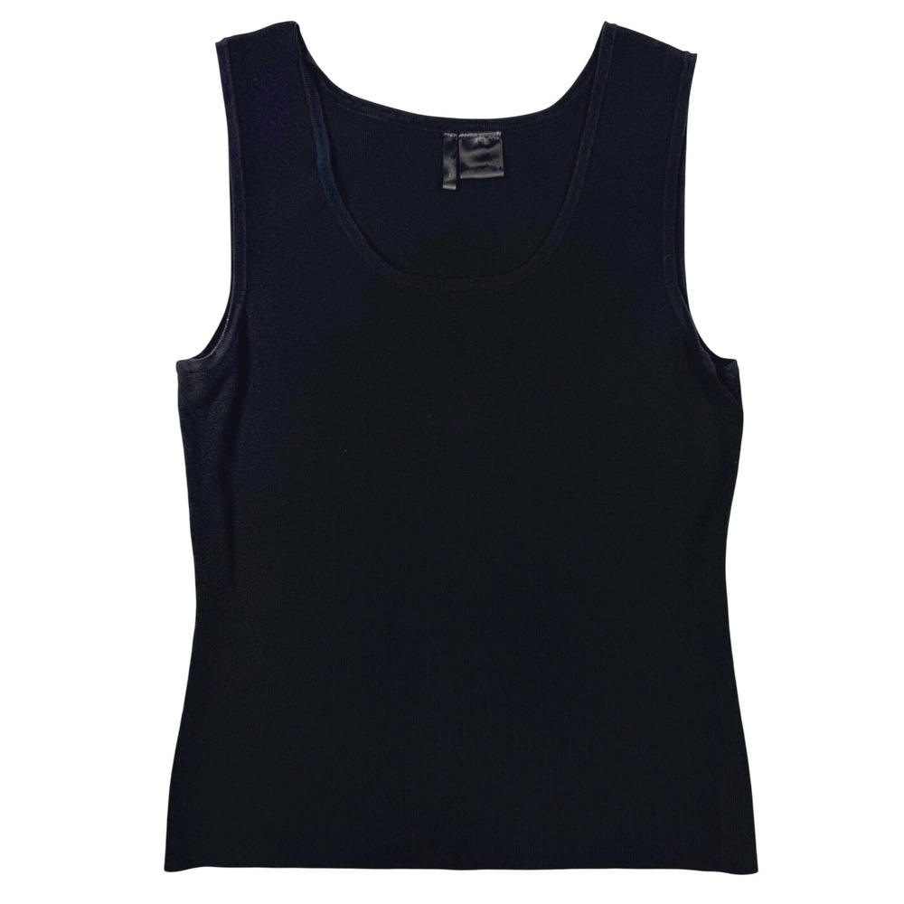 Etolie Tank Top Womens XL Black Stretch Scoop Neck Sleeveless Fine Knit Shell